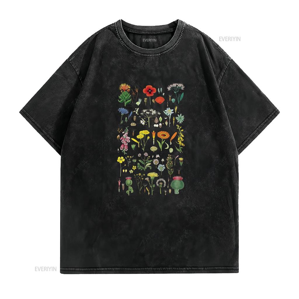 Flowers Variations T Shirt  British Wildflowers Retro Cool Top vintage Washed designer clothes graphic Unisex Versatile