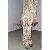 Round Neck Long Sleeves Animal Pattern Print Shirt 3716826 Mid-Waist Straight Translucent Pants 3660828