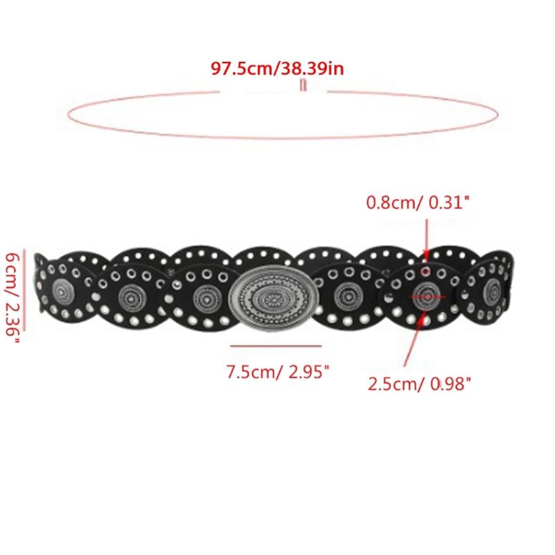 Oval Eyelets Belt for Women Bohemian Style Waist Belt Hollowed Out Wide Belt for Teens Girls Female Western Cowboy Belt