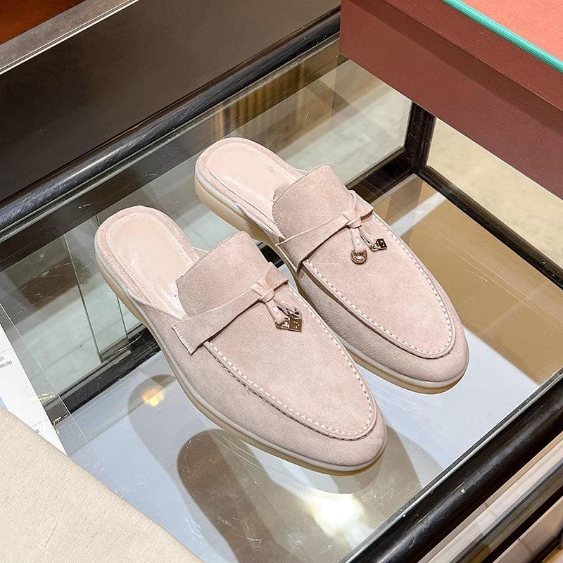 LP Women's Genuine Leather Backless Loafers - Spring Retro Slip-On Flats