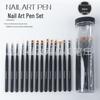 Nail Art Gel Pen Set: Liner, Blending, Gradient, Angled, Lace Pens + Free Holder (14 Pieces)