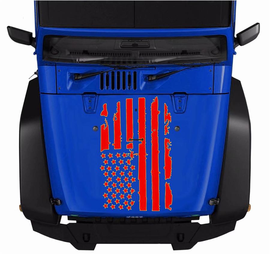 Universal Red Distressed USA Flag Hood Truck Window Sticker For Jeep Wrangler