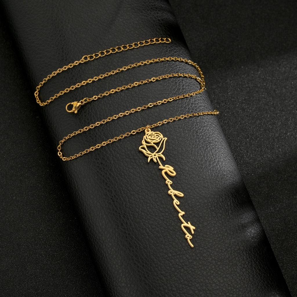 Custom Flower Name Necklaces Stainless Steel Pendant Personalized Rose Nameplate Choker Pendant Necklace Lover Jewelry Souvenir GiftFlower Necklaces