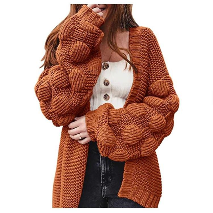 Women's knitted sweater cardigan lantern sleeves large size medium and long jacket women's autumn wear