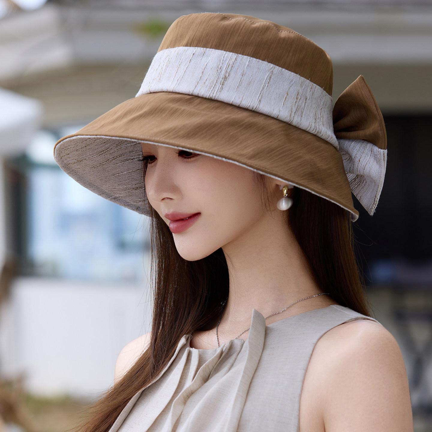 2026 New Spring/Summer Large Brim Polyester Breathable Sun Protection Women Bowknot Fisherman Elegant Stylish Trendy Bucket Hat M56-58cm