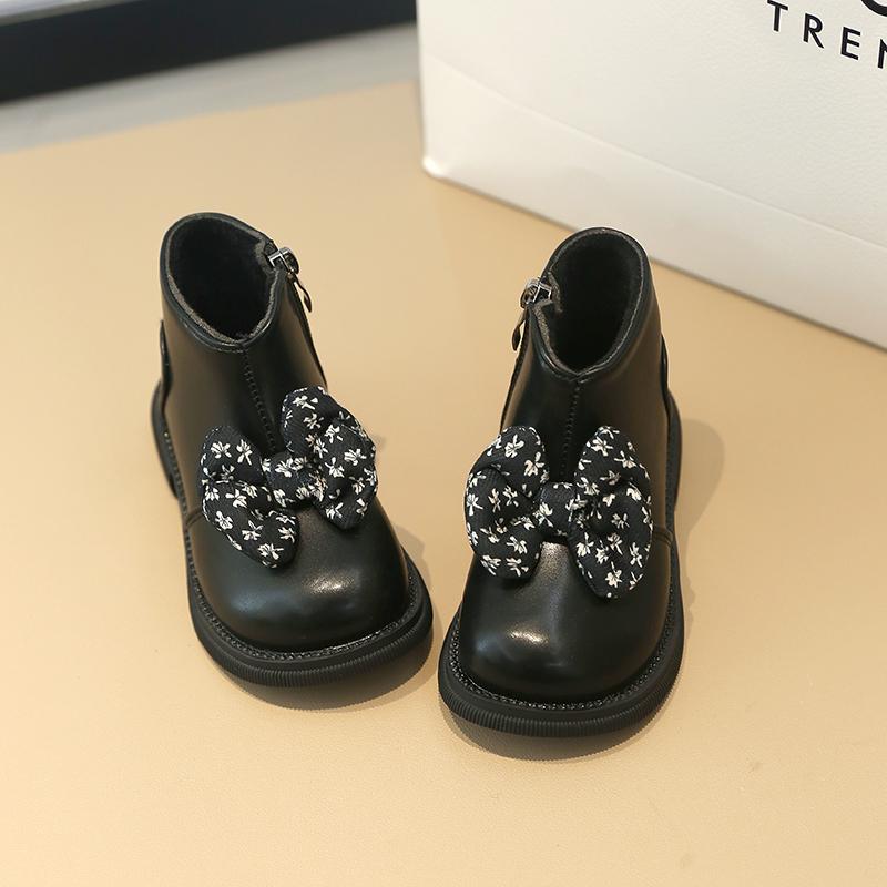 2024 Neue Mädchenstiefel Vielseitiger Blumendruck Schleife Schlichte Kinder Stiefeletten Seitenreißverschluss Mode Kinder Chelsea Boots Drop Shipping
