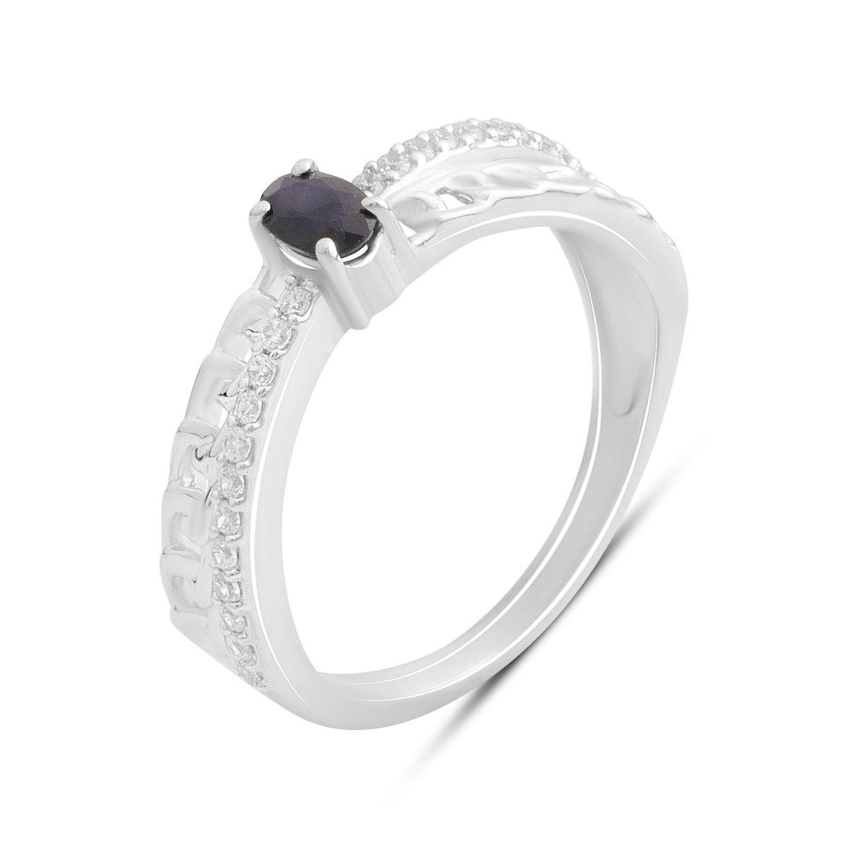 

Серебряное кольцо с натуральным сапфиром 0.66ct, фианитами, вес изделия 2,59 гр (2180975) 17.5 сапфіровий