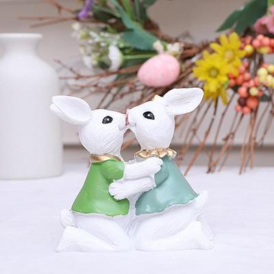 Rabbit Statue Cute Bunny Couple Statues Home Decor Crafted Garden Sculptures & Statues Cartoon Animal Figurine Art Interior Desk