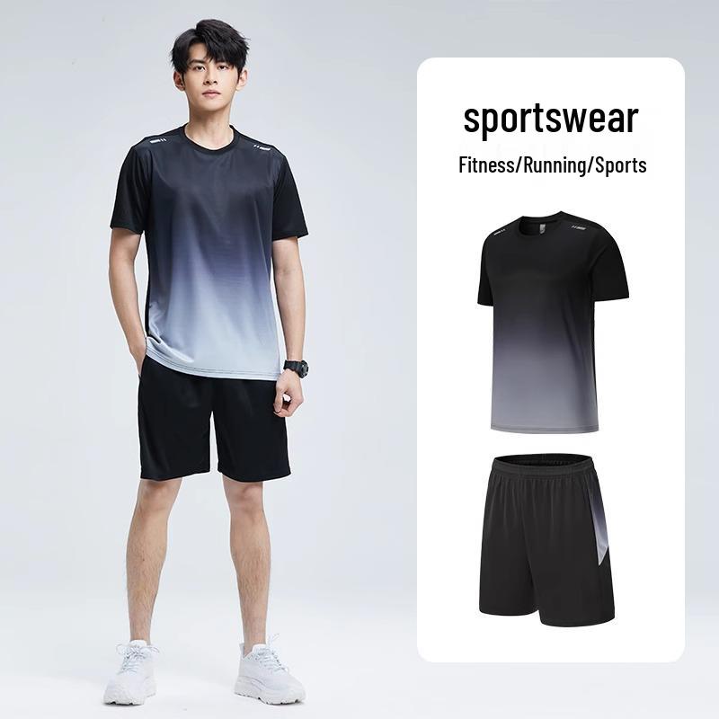 Herren Schnelltrocknendes Eisseiden Sportset: Atmungsaktives, lockeres, kurzärmeliges Lauf-/Fitness-Outfit für den Sommer.