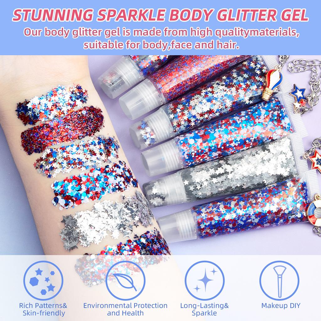 6Pcs Glitter Gel Set, Shiny Sequins Glitter Jelly for Face Body, Festival Makeup Pendant Cosmetic Decoration