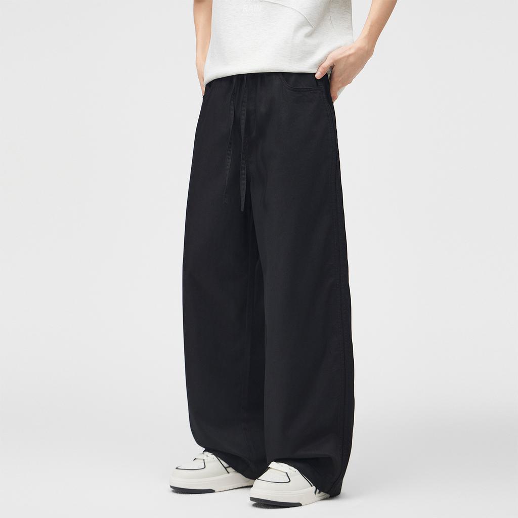 Elastic waist trousers solid color four-season casual trousers mopping floor ruffian handsome straight-leg trousers high street breathable loose stre