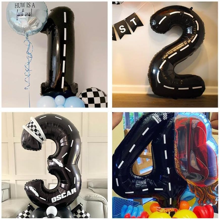 40 Inch Race Car Black Number 0-9 Birthday Party Balloons Boys 0th Birthday Party Race Car Theme Party Decorations Supplies