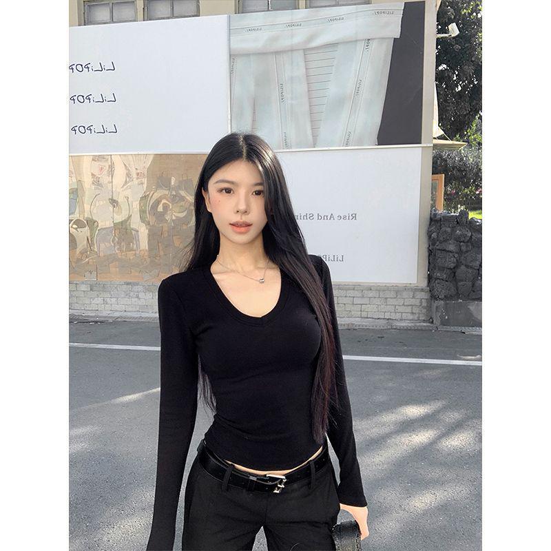 2025 V-Neck Long-Sleeve T-Shirt: Spring/Autumn Basic Slim Fit