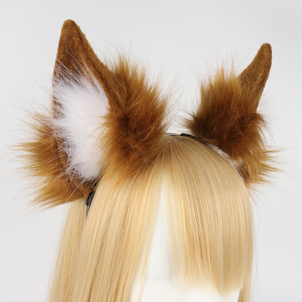 Tamamo no Mae-style, realistic and cute plush animal tail and ear costume for anime conventions, featuring fox ears and a fox tail headband