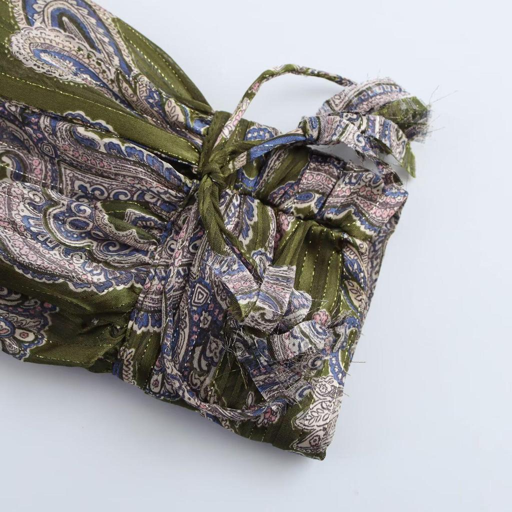 2025 Spring Women's Metallic Thread Turn-Down Collar Printed Shirt