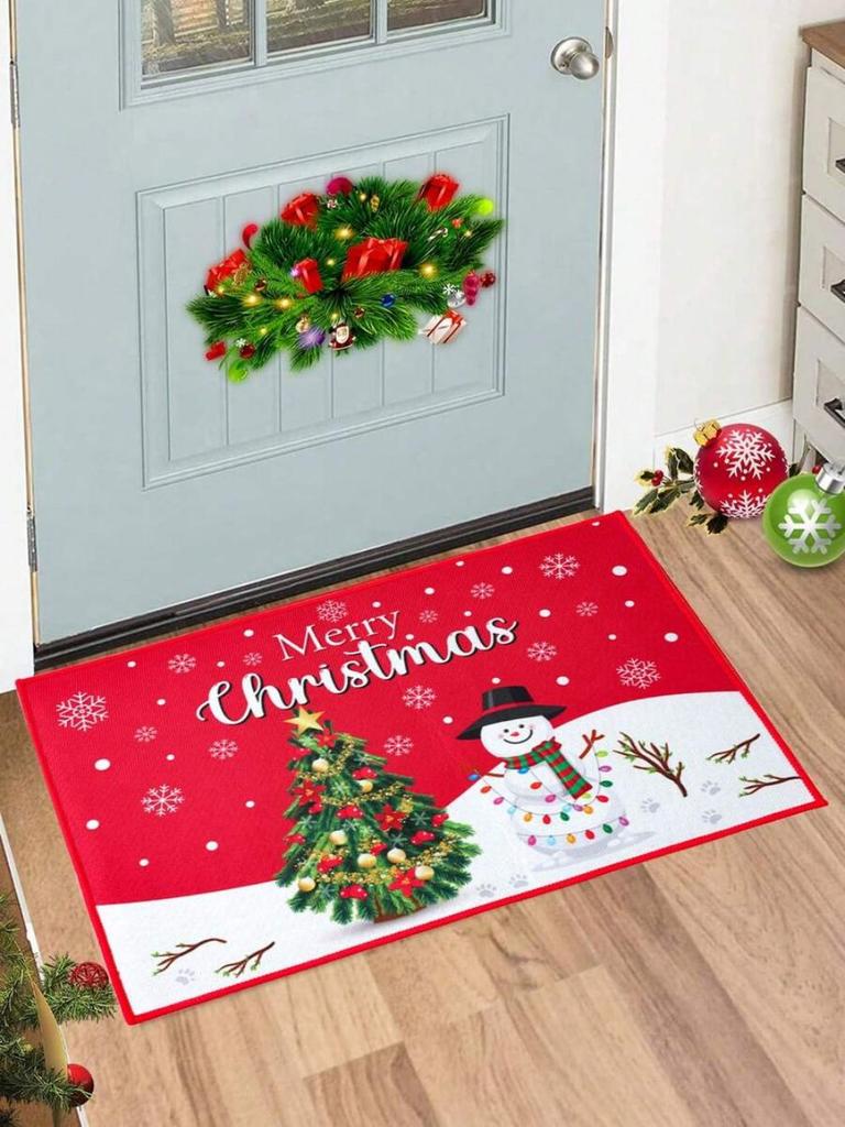 VIKAMA Christmas Crystal Velvet Floor Mat Washable Entry Welcome Door Mat Kitchen Living Room Carpet Home Christmas Decoration