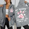 Flower Cat Feet My Shadow Has Four Legs And A Tail Print Zipper Hoody Woman Autumn Hoodies Loose Fleece