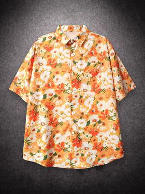 Oversized Loose Short Sleeve Flower Printing Print Hawaii Beach Summer Men Shirt Student Couples Fashion Casual Mens Clothing