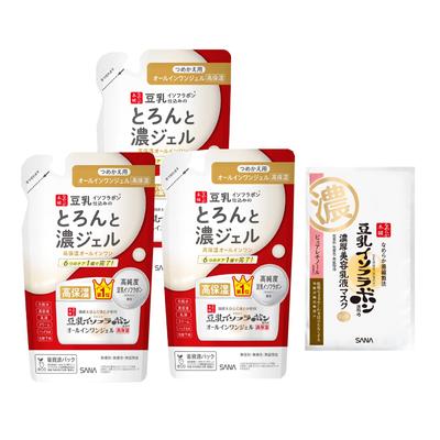 Nameraka Honpo Thick Gel Enrich Bonus 100g X 3 Soy Milk Isoflavone Highly Moisturizing Type (Refill) 3-pack + All-in-One