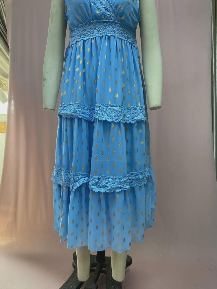 Women's Summer Chiffon Midi Dress Deep V Neck Sleeveless