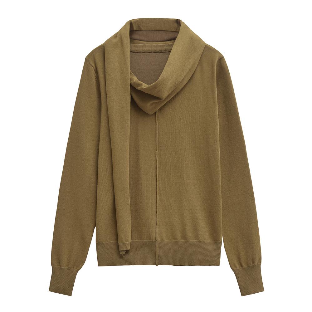 

2024 Autumn/Winter Women s Loose V-Neck Knitted Sweater with Scarf Detail Medium коричневый
