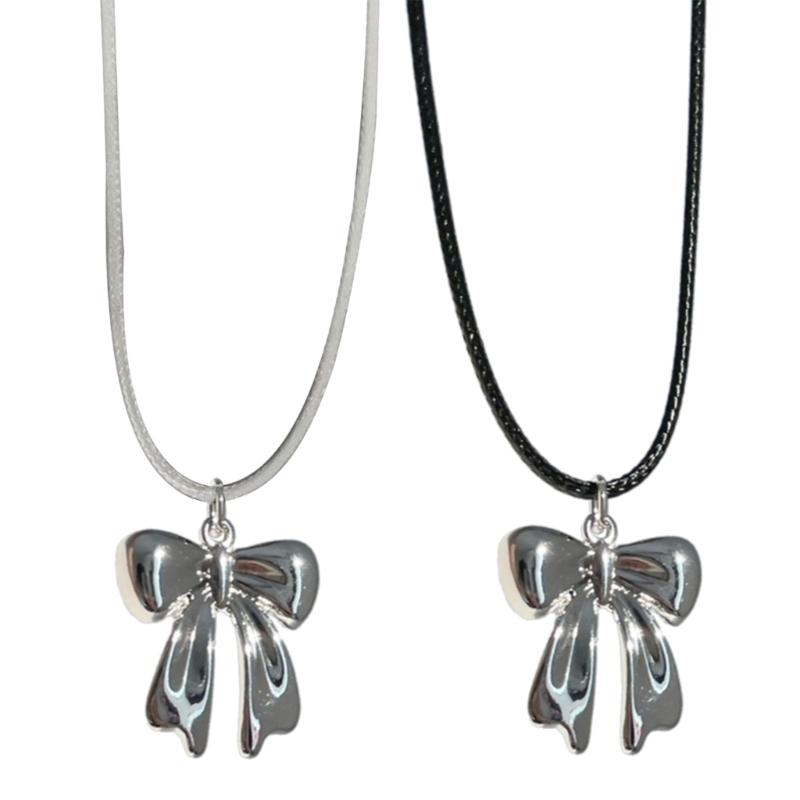Adjustable Ribbon Necklace with Delicate Bowknot Pendant Fashionable and Durable Y2K Accessory for Daily Wear Parties
