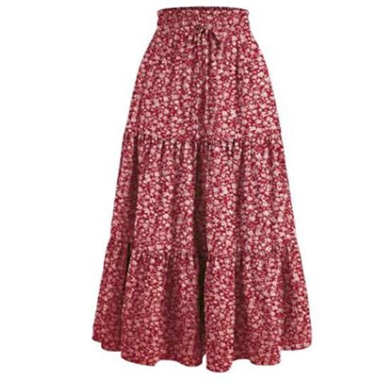 Women'S Boho Vintage Floral Print Maxi Skirt Elastic High Waist Pleated Flowy A Line Long Skirts Toddler Fall Falda Short