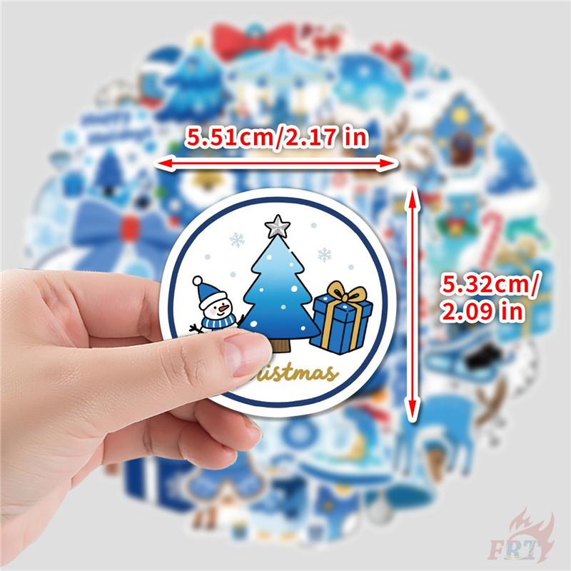 50Pcs/100Pcs Blue Merry Christmas Stickers DIY Fashion Waterproof Doodle Decals Stickers