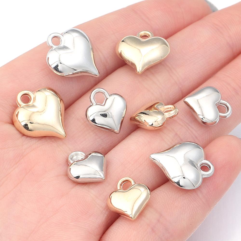 50pcs/lot CCB Heart Charms Rhodium KC Gold Color Charms Pendant Loose Beads For Jewelry Making DIY Necklace Bracelets Earrings