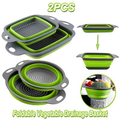 2 Set Foldable Square Drainage Basket Retractable Filter Basket Vegetable Basket Kitchen Vegetable and Fruit Tray Kitchen Tools