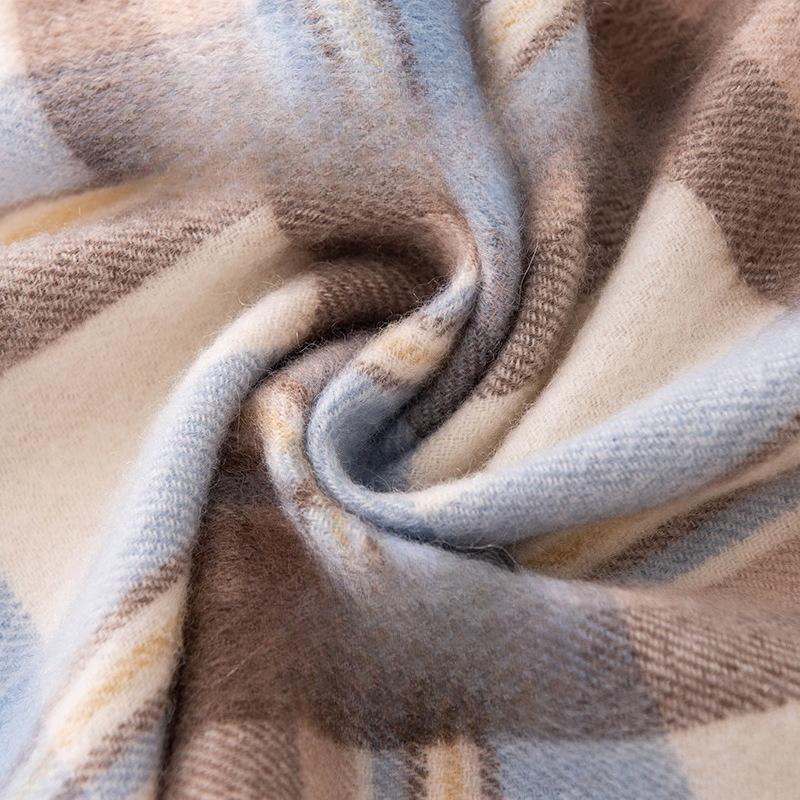 Cashmere Plaid Blue Scarf Narrow Version New Warm Soft and Waxy High End Scarf Women's Autumn and Winter Scarf