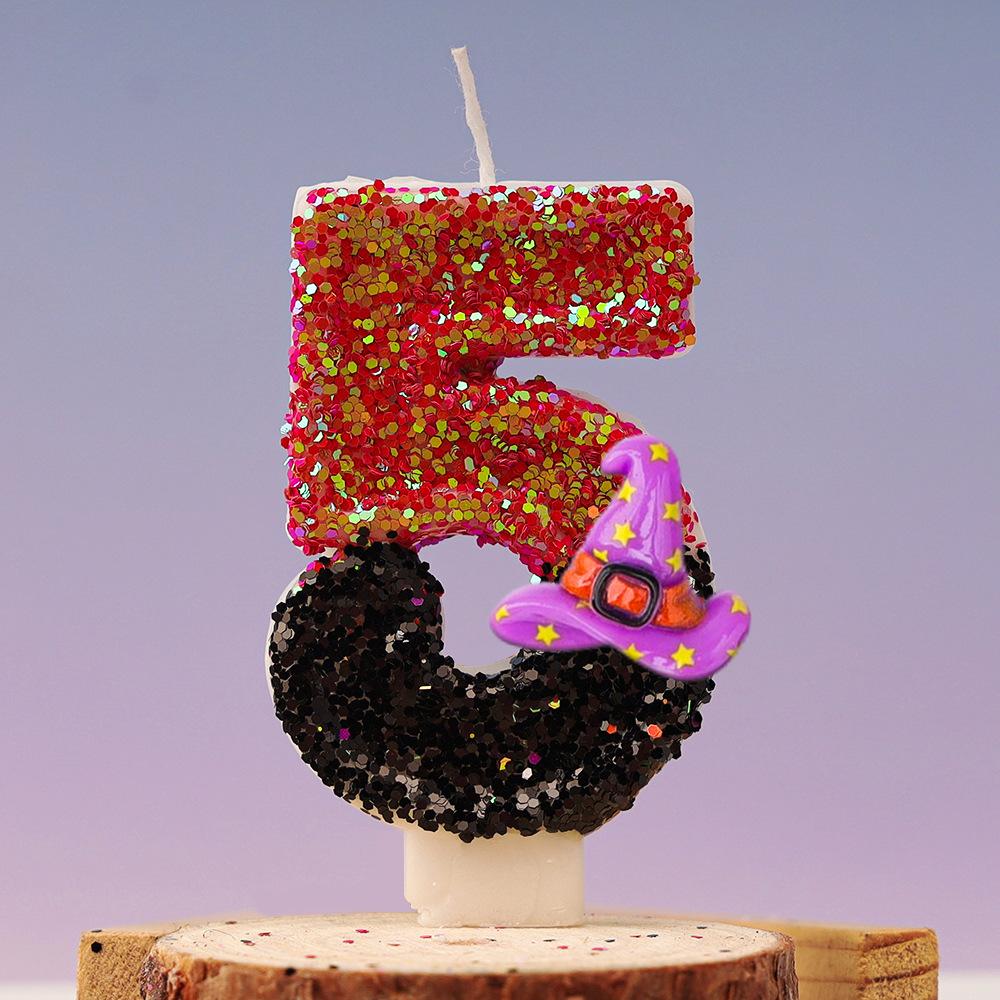 Halloween Birthday Candles for Halloween Theme Party Decor Black Hat Glitter Birthday Number Candle for Kids
