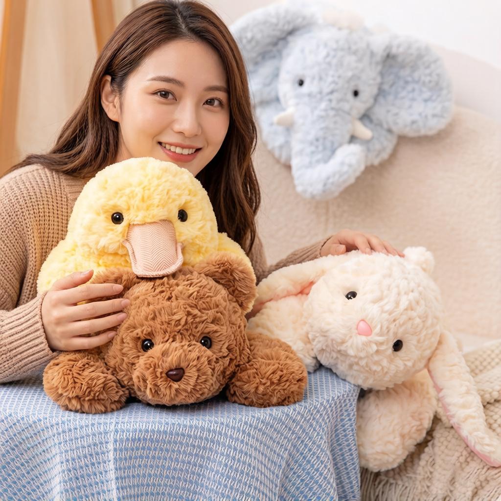 55Cm Lying Four Cartoon Animal Plush Toy Stuffed Bunny Duck Bear Elephant Sleeping Companion Gift