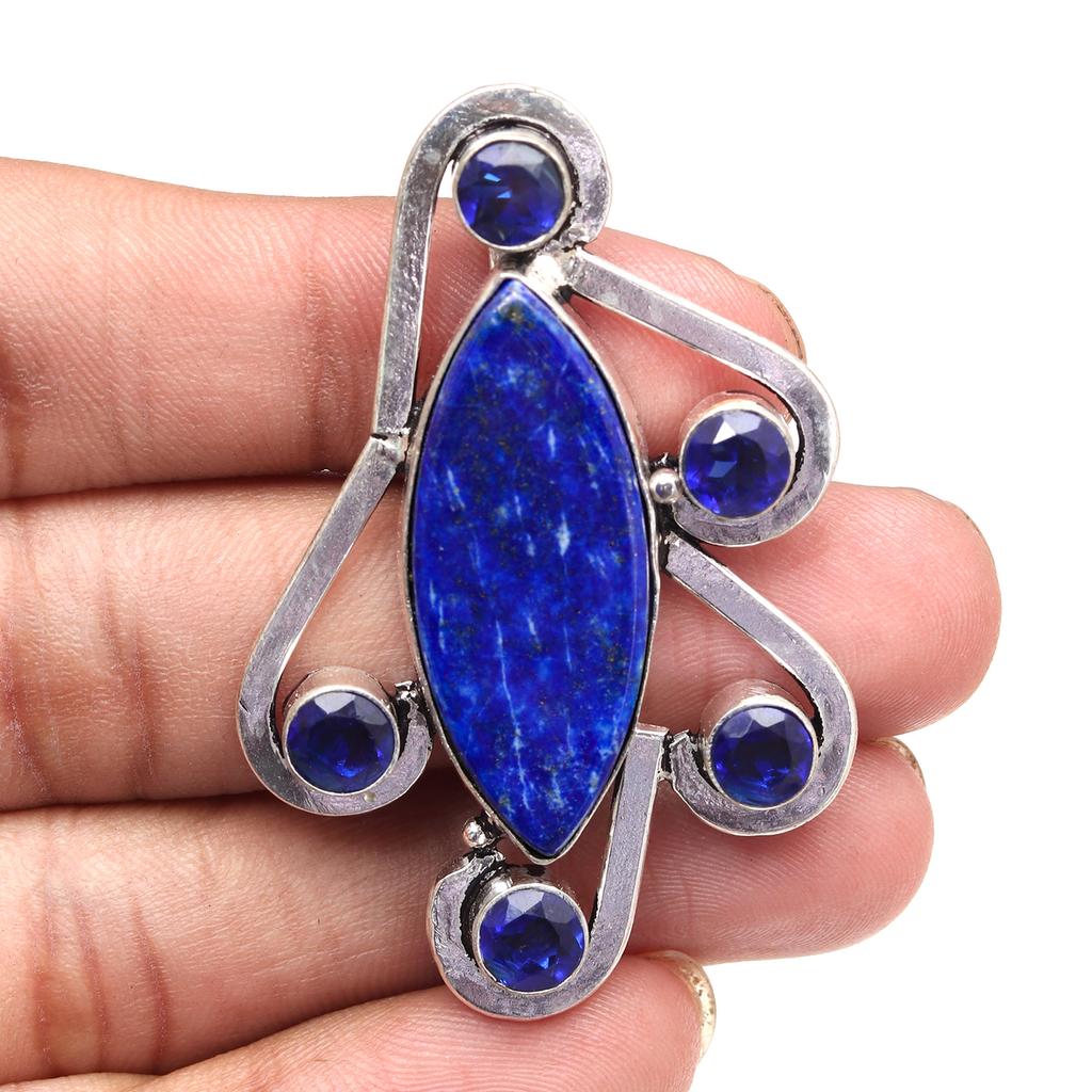 Lapis Silver Necklace Lazuli  Gifted Gemstone Pendant Jewelry 18" Handmade