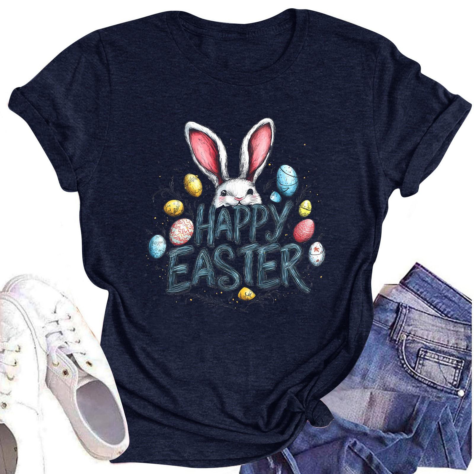 

Women s Top Round Neck Casual Printed Short-sleeved T-shirt Top M Темно-синій