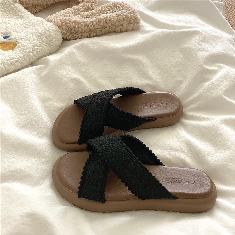 Bohemian island wind~! French gentle ins thick-soled slippers women wear non-slip beach slippers in summer
