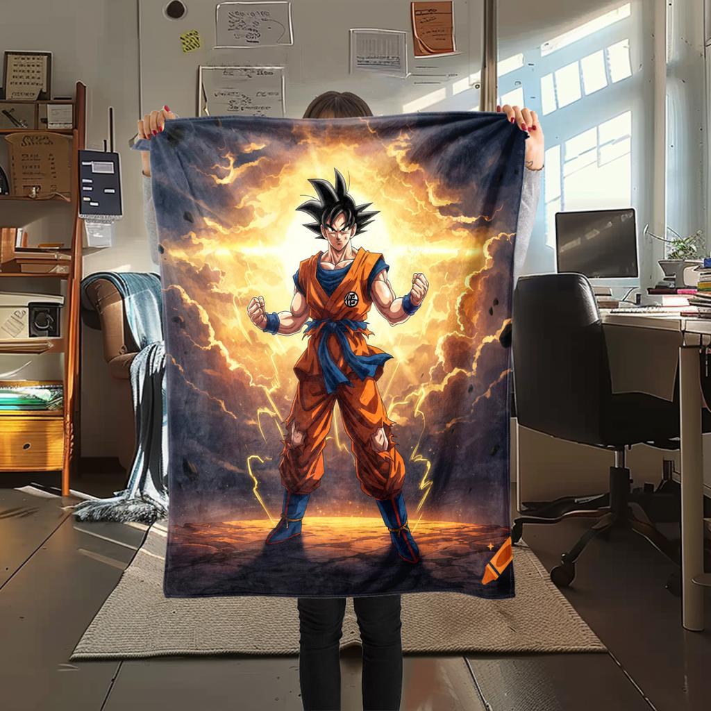1pz Coperta in Flanella con Stampa Son Goku, Alta Qualità per Tutte le Stagioni, Decorazione per la Casa, Calore e Comfort, Perfetta per Regali di Natale