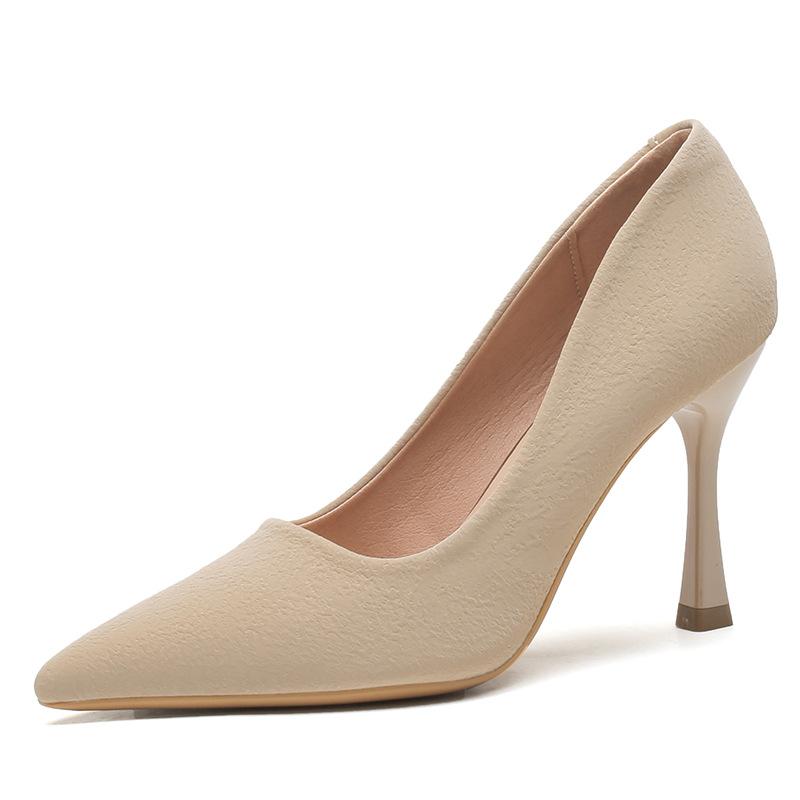 Pointed high heels women's spring and summer new French simple versatile temperament gentle work nude stiletto shoes