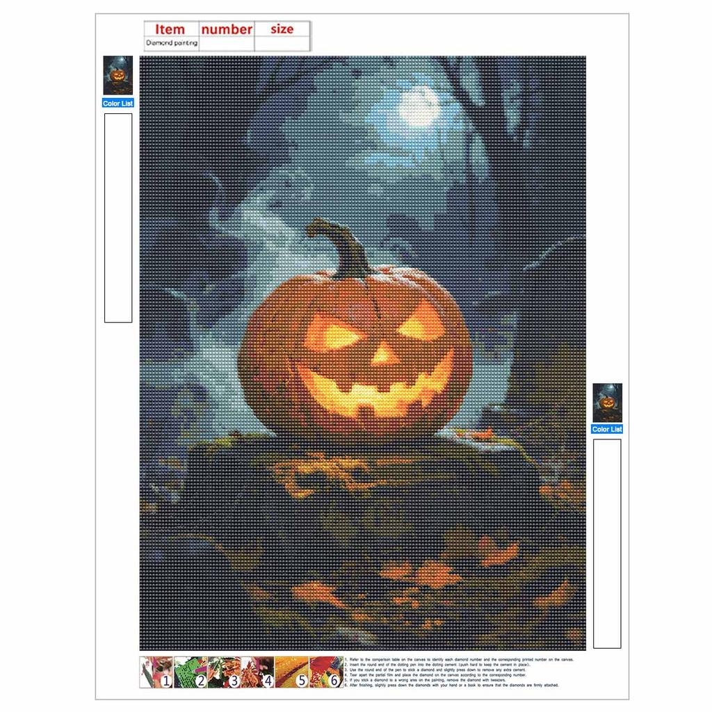 DIY Full Drill Diamond Painting Kit Halloween Pumpkin Design Rhinestone Canvas Art Relaxing Handmade Gift for Adults