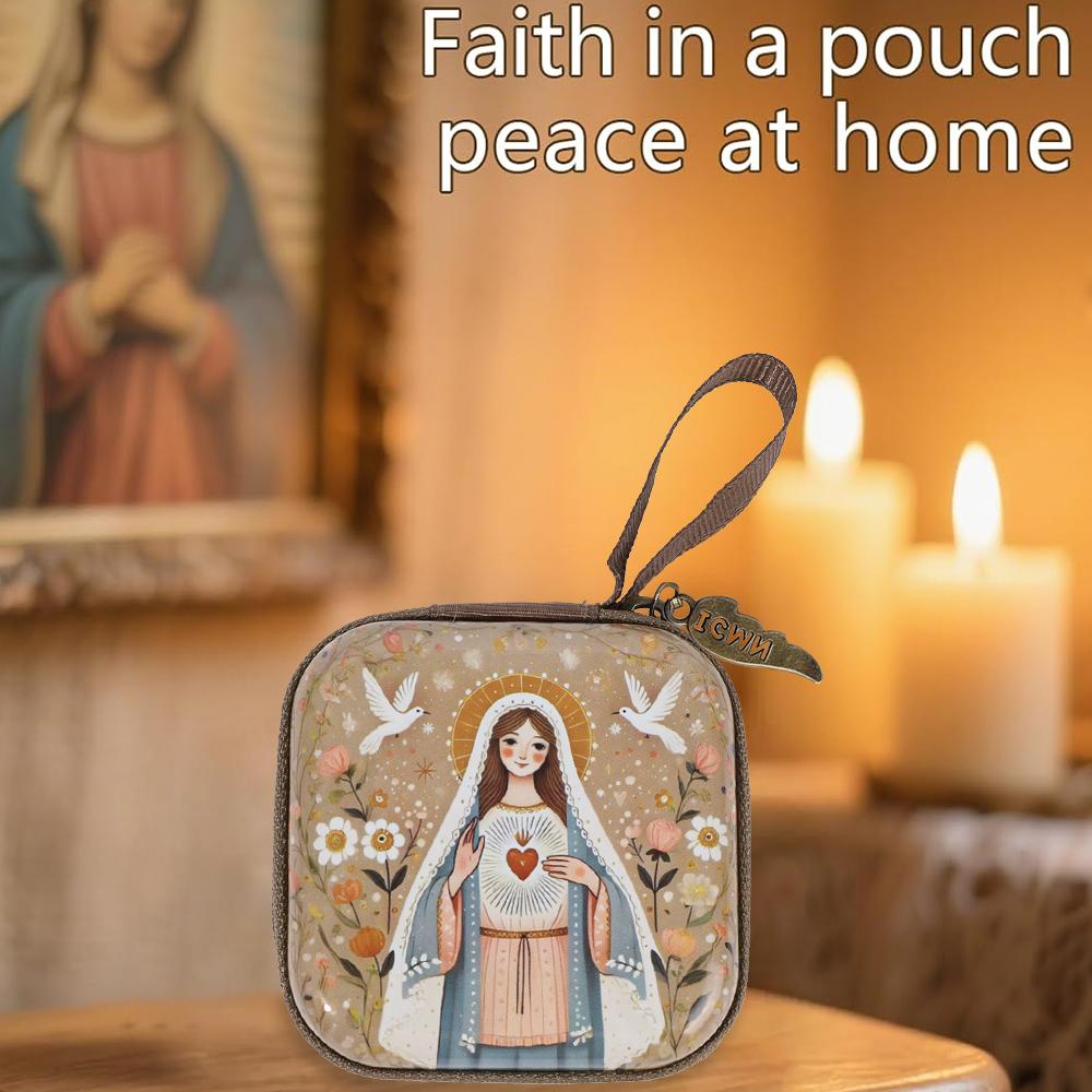 New Style Square Jewelry Bag Rosary Bag Religious Jewelry Storage Box Mini Zipper Bag, Folk-Style Decorative Storage Rack