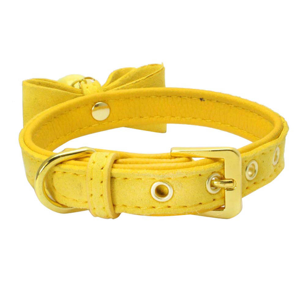 

Регулируемый кожаный ошейник для питомца, щенка, собаки с колокольчиком, шейный ремешок жёлтый