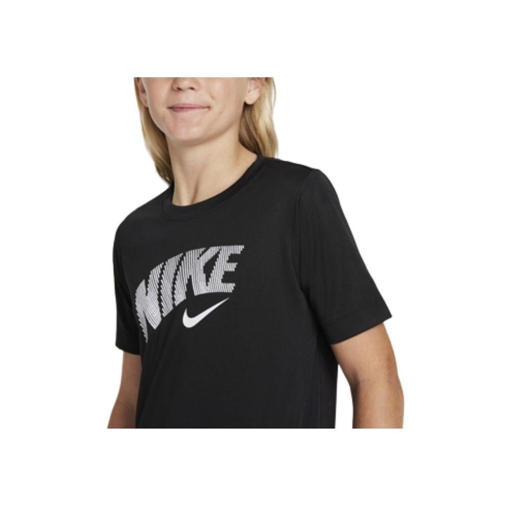 Nike Logo Print Training Breathable Solid Color Short Sleeve Quick Dry T-Shirt Kids Tops DM8533-010