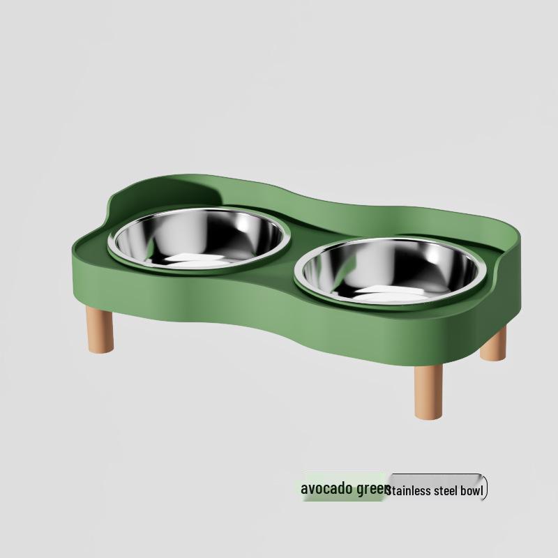 Anti-tip Stainless Steel Pet Bowl Set: Double Cat & Dog Bowls with Eco-friendly PP Base, Protects Cervical Vertebrae & Prevents Splashing