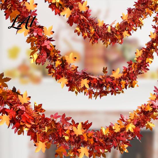 Bendable Wire Leaf Vines 78 Inch Fall Maple Leaves Tinsel Garland Shiny Metallic Twist Reusable Foliage for Weddings Garland Hanging Decoration
