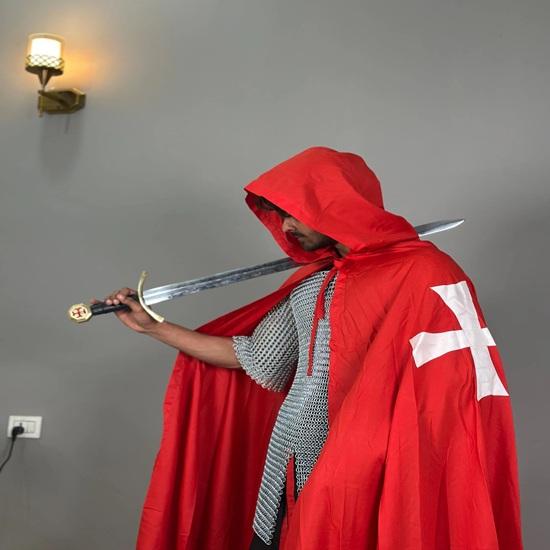 Red Templar Cloak Holy Cross Templar Crusader Cloak Upper Inner with Chainmail Medieval Knight Armor Cloak LARP Cosplay Costume