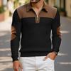 Herr Quarter Zip Tröja Långärmad Nedvikbar Krage Pullover Färgblock Jacquard Sweatshirt med Armbågslappar för Street Daglig Användning