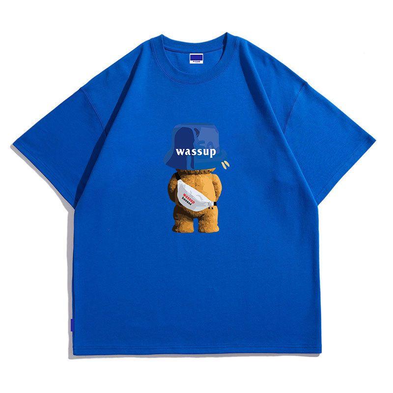 Wassup Heods Short-Sleeved T-Shirt for Boys 2024 New Summer Loose-Fitting Couple Half-Sleeved National Trend Pure Cotton T-Shirt