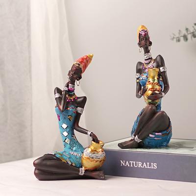 NORTHEUINS Resin African Black Women's Ornaments Exotic Holding Pottery Jars Home Living Room Desktop Decor Statues Art Figures