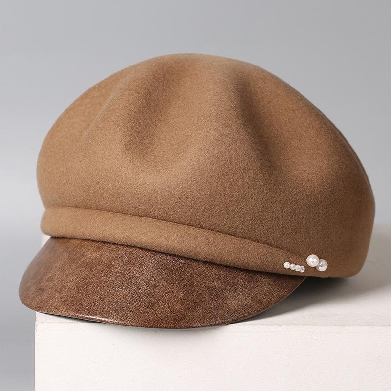 Australia Imported Wool Beret Women's Autumn and Winter Temperament Cap Retro Octagonal Hat Warm Pleated Pumpkin Hat