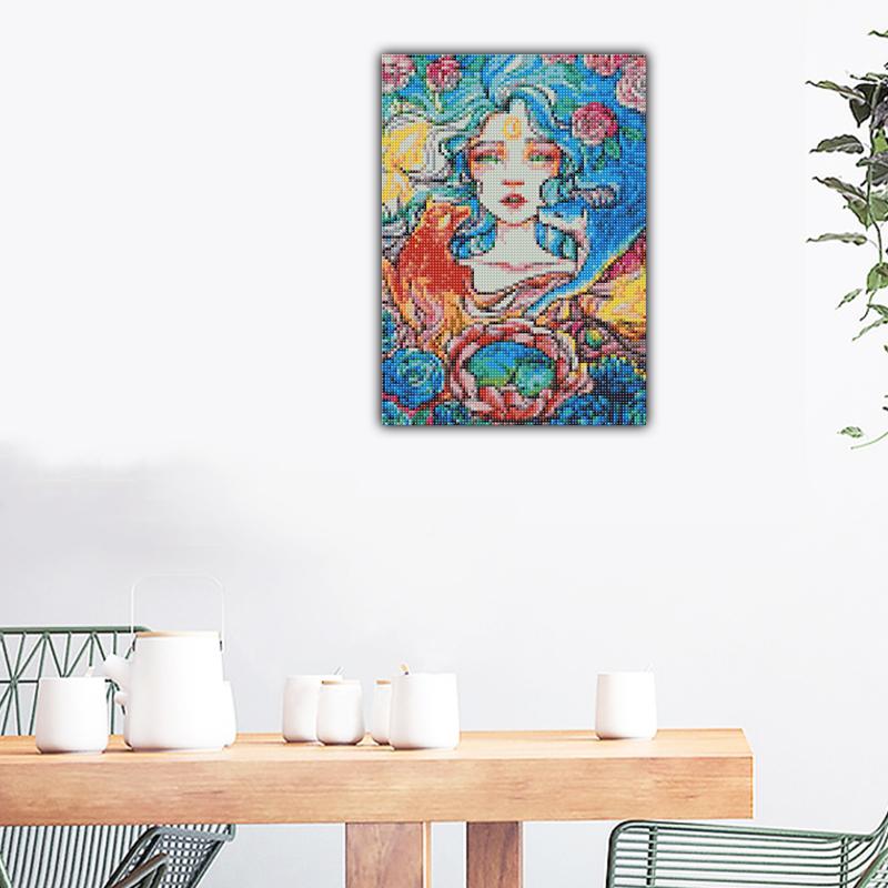 FIYO 11.8x16.73 In Diamond Painting Full Round Drill Moon Girl Round Diamond Painting Handmade Diy Diamond Mosaic Painting Home Decoration